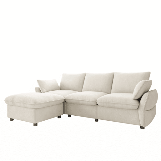 Sofá de canto 222,5 x 154,5 cm - 3 lugares com otomana e banquinho, estofado em chenille, moderno para sala de estar e apartamento - Bege Sofá de canto 222,5 x 154,5 cm - 3 lugares com otomana e banquinho, estofado em chenille, moderno para sala de estar e apartamento - Bege