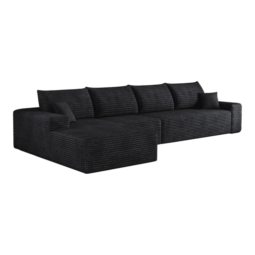 Sofá modular de canto de 340 cm - chaise longue em L, assento profundo, sem montagem, embalado compactamente - Preto