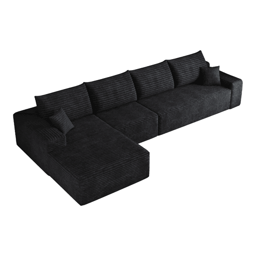 Sofá modular de canto de 340 cm - chaise longue em L, assento profundo, sem montagem, embalado compactamente - Preto