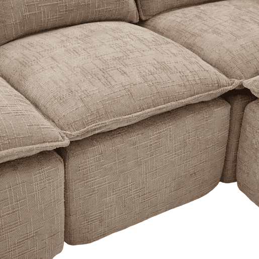 Sofá modular de 3 lugares + apoio para os pés - almofadas, porta-copos, bolsos laterais, espuma e molas - cáqui