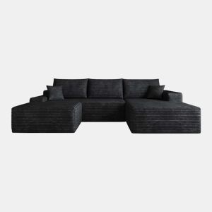 Sofá modular de canto de 270 cm - 3 lugares, chaise longue em L, assento profundo, sem montagem - Preto