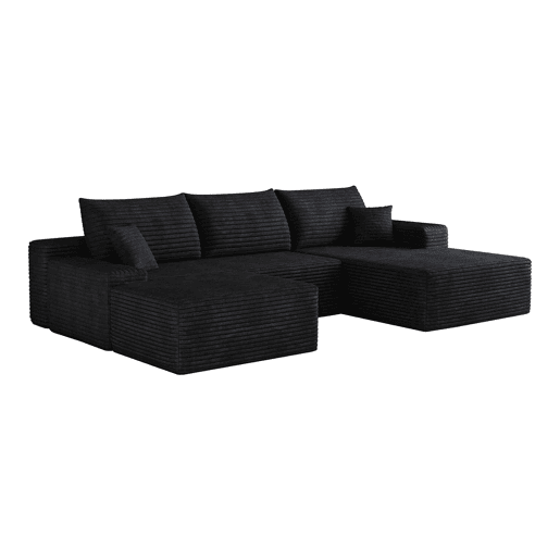 Sofá modular de canto de 270 cm - 3 lugares, chaise longue em L, assento profundo, sem montagem - Preto