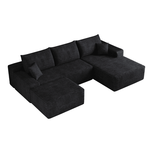 Sofá modular de canto de 270 cm - 3 lugares, chaise longue em L, assento profundo, sem montagem - Preto