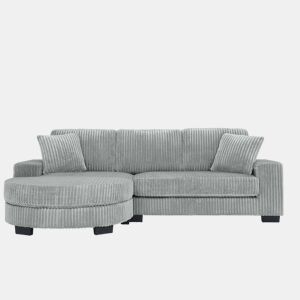 Sofá de canto em L 256,5 x 133,5 x 89 cm - sofá modular de 4 lugares com otomana oval, estofado em veludo clássico, inclui 2 almofadas, ideal para sala de estar, apartamento e escritório - Cinza