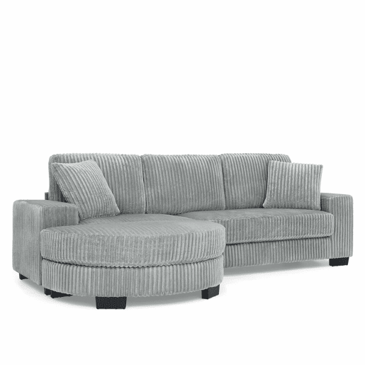 Sofá de canto em L 256,5 x 133,5 x 89 cm - sofá modular de 4 lugares com otomana oval, estofado em veludo clássico, inclui 2 almofadas, ideal para sala de estar, apartamento e escritório - Cinza Sofá de canto em L 256,5 x 133,5 x 89 cm - sofá modular de 4 lugares com otomana oval, estofado em veludo clássico, inclui 2 almofadas, ideal para sala de estar, apartamento e escritório - Cinza