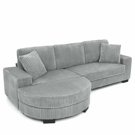 Sofá de canto em L 256,5 x 133,5 x 89 cm - sofá modular de 4 lugares com otomana oval, estofado em veludo clássico, inclui 2 almofadas, ideal para sala de estar, apartamento e escritório - Cinza Sofá de canto em L 256,5 x 133,5 x 89 cm - sofá modular de 4 lugares com otomana oval, estofado em veludo clássico, inclui 2 almofadas, ideal para sala de estar, apartamento e escritório - Cinza