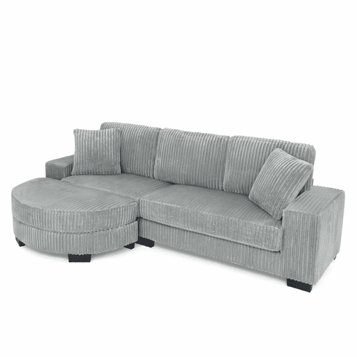 Sofá de canto em L 256,5 x 133,5 x 89 cm - sofá modular de 4 lugares com otomana oval, estofado em veludo clássico, inclui 2 almofadas, ideal para sala de estar, apartamento e escritório - Cinza Sofá de canto em L 256,5 x 133,5 x 89 cm - sofá modular de 4 lugares com otomana oval, estofado em veludo clássico, inclui 2 almofadas, ideal para sala de estar, apartamento e escritório - Cinza
