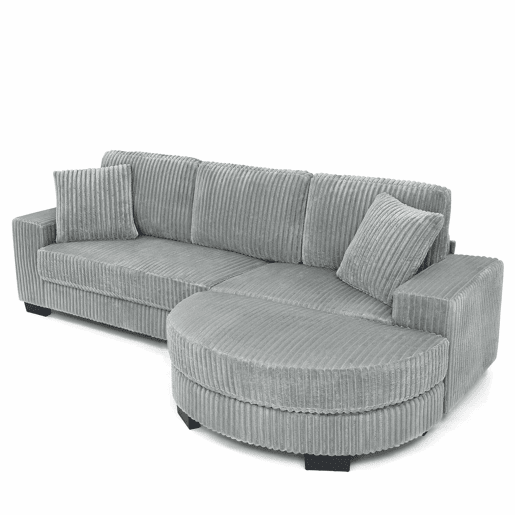 Sofá de canto em L 256,5 x 133,5 x 89 cm - sofá modular de 4 lugares com otomana oval, estofado em veludo clássico, inclui 2 almofadas, ideal para sala de estar, apartamento e escritório - Cinza Sofá de canto em L 256,5 x 133,5 x 89 cm - sofá modular de 4 lugares com otomana oval, estofado em veludo clássico, inclui 2 almofadas, ideal para sala de estar, apartamento e escritório - Cinza