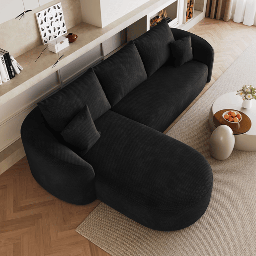 Sofá de canto modular de 266 cm - 3 lugares, espuma comprimida, sem montagem, design sem estrutura - Preto