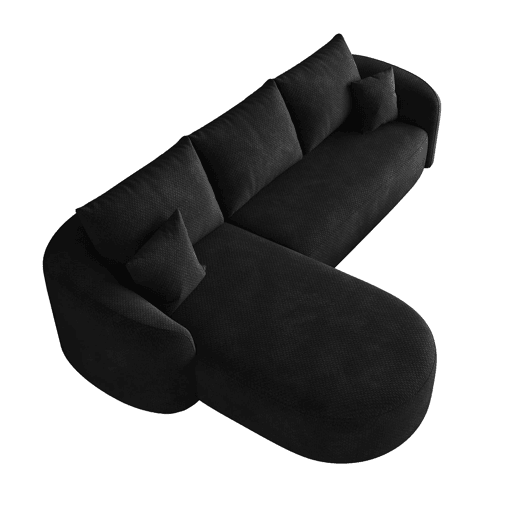 Sofá de canto modular de 266 cm - 3 lugares, espuma comprimida, sem montagem, design sem estrutura - Preto