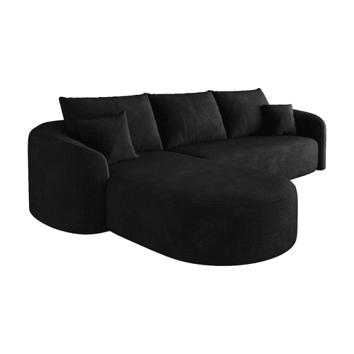 Sofá de canto modular de 266 cm - 3 lugares, espuma comprimida, sem montagem, design sem estrutura - Preto