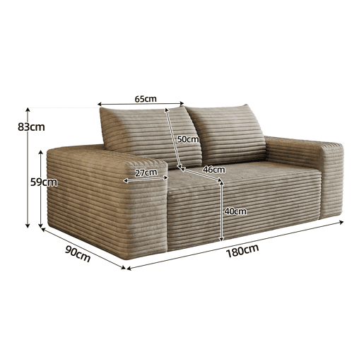 Sofá modular de 180 cm para 2 pessoas u2013 assento profundo, sem montagem, estilo compacto e confortável u2013 Camel Sofá modular de 180 cm para 2 pessoas u2013 assento profundo, sem montagem, estilo compacto e confortável u2013 Camel