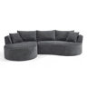 Sofá modular de 3 lugares com chaise longue à esquerda + sofá de 2 lugares - design curvo, tecido de veludo cotelê macio, porta-copos e almofadas, embalado a vácuo - cinzento