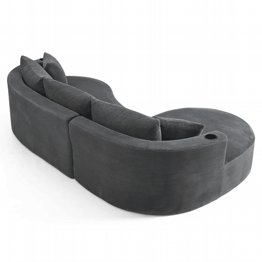 Sofá modular de 3 lugares com chaise longue à esquerda + sofá de 2 lugares - design curvo, tecido de veludo cotelê macio, porta-copos e almofadas, embalado a vácuo - cinzento Sofá modular de 3 lugares com chaise longue à esquerda + sofá de 2 lugares - design curvo, tecido de veludo cotelê macio, porta-copos e almofadas, embalado a vácuo - cinzento