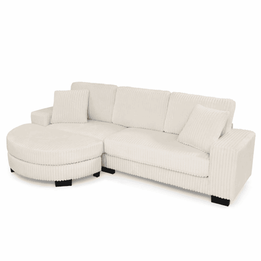 Sofá de canto modular em L 256,5 x 133,5 x 89 cm - Sofá de 4 lugares em veludo clássico com otomana oval e 2 almofadas, ideal para sala de estar, apartamento e escritório - Bege Sofá de canto modular em L 256,5 x 133,5 x 89 cm - Sofá de 4 lugares em veludo clássico com otomana oval e 2 almofadas, ideal para sala de estar, apartamento e escritório - Bege