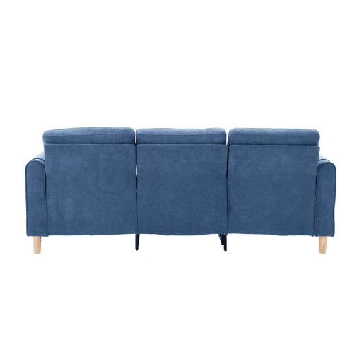 Sofá de canto em L de 3 lugares - estilo nórdico com pufe com espaço de arrumação, sofá em L com bolsos laterais e pés de madeira, chenille - azul Sofá de canto em L de 3 lugares - estilo nórdico com pufe com espaço de arrumação, sofá em L com bolsos laterais e pés de madeira, chenille - azul