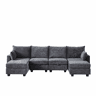 Sofá de canto modular em chenille com 4 lugares - em forma de U com otomana com arrumação e chaise longue - cinzento