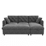 Sofá com chaise longue 219 x 131 x 86 cm - 3 lugares em veludo com espaço de arrumação, chaise reversível, braços com bolsos e encosto capitoné - Cinzento