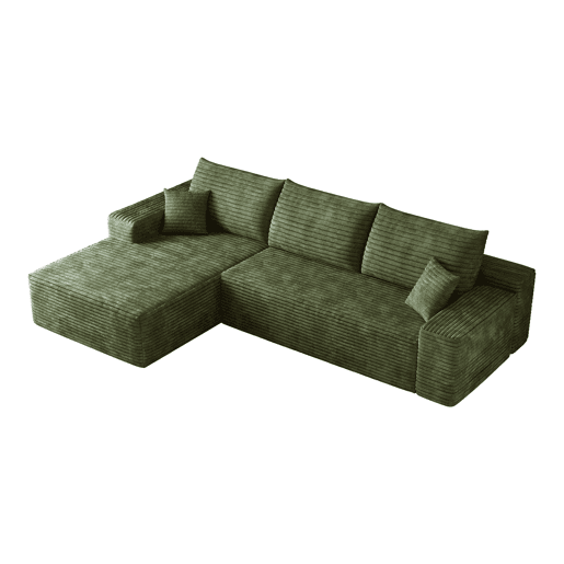 Sofá modular de canto de 270 cm - 3 lugares, chaise longue em L, assento profundo, sem montagem - Verde Sofá modular de canto de 270 cm - 3 lugares, chaise longue em L, assento profundo, sem montagem - Verde