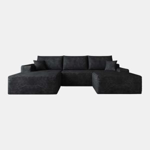 Sofá modular de canto de 270 cm - Chaise longue em L, assento profundo, sem montagem, 3 lugares - Preto