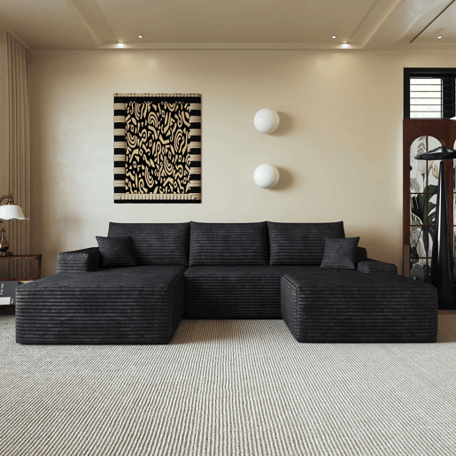 Sofá modular de canto de 270 cm - Chaise longue em L, assento profundo, sem montagem, 3 lugares - Preto Sofá modular de canto de 270 cm - Chaise longue em L, assento profundo, sem montagem, 3 lugares - Preto