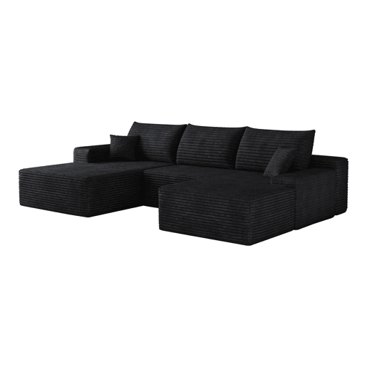 Sofá modular de canto de 270 cm - Chaise longue em L, assento profundo, sem montagem, 3 lugares - Preto Sofá modular de canto de 270 cm - Chaise longue em L, assento profundo, sem montagem, 3 lugares - Preto