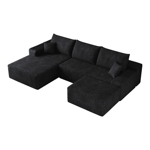 Sofá modular de canto de 270 cm - Chaise longue em L, assento profundo, sem montagem, 3 lugares - Preto Sofá modular de canto de 270 cm - Chaise longue em L, assento profundo, sem montagem, 3 lugares - Preto
