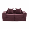 Sofá-cama duplo de 2 lugares u2014 com almofadas, otomana com espaço de arrumação e porta-copos, ideal para leitura e sala de jogos, tecido de veludo cotelê u2014 vermelho vinho