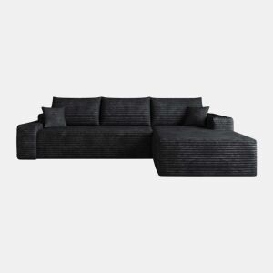 Sofá modular de canto de 270 cm - chaise longue em L, assento profundo, sem montagem, modular compactado - Preto