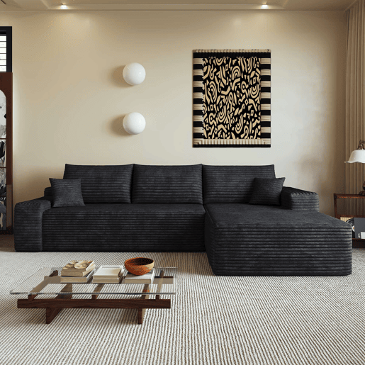 Sofá modular de canto de 270 cm - chaise longue em L, assento profundo, sem montagem, modular compactado - Preto Sofá modular de canto de 270 cm - chaise longue em L, assento profundo, sem montagem, modular compactado - Preto