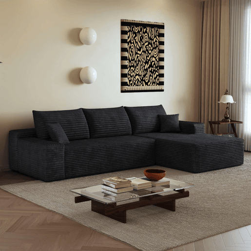 Sofá modular de canto de 270 cm - chaise longue em L, assento profundo, sem montagem, modular compactado - Preto Sofá modular de canto de 270 cm - chaise longue em L, assento profundo, sem montagem, modular compactado - Preto