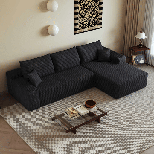 Sofá modular de canto de 270 cm - chaise longue em L, assento profundo, sem montagem, modular compactado - Preto Sofá modular de canto de 270 cm - chaise longue em L, assento profundo, sem montagem, modular compactado - Preto
