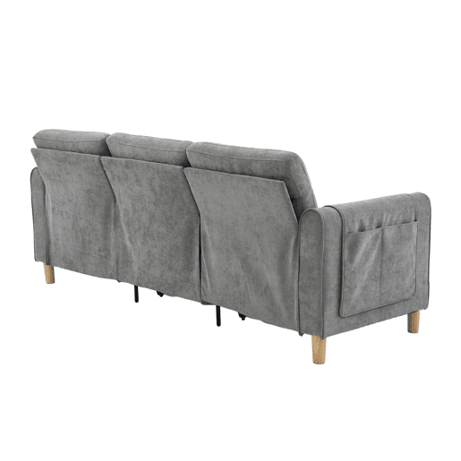 Sofá de canto nórdico de 3 lugares - em L, em chenille, com otomana com espaço de arrumação, bolsos laterais e pés de madeira - Cinza claro Sofá de canto nórdico de 3 lugares - em L, em chenille, com otomana com espaço de arrumação, bolsos laterais e pés de madeira - Cinza claro