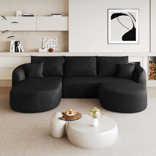 Sofá de canto modular em U, 266 cm u2013 estofo em espuma, sofá sem estrutura, não montado, 3 lugares u2013 Preto Sofá de canto modular em U, 266 cm u2013 estofo em espuma, sofá sem estrutura, não montado, 3 lugares u2013 Preto