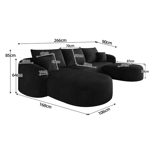 Sofá de canto modular em U, 266 cm u2013 estofo em espuma, sofá sem estrutura, não montado, 3 lugares u2013 Preto Sofá de canto modular em U, 266 cm u2013 estofo em espuma, sofá sem estrutura, não montado, 3 lugares u2013 Preto
