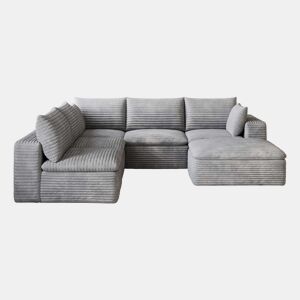 Sofá modular 260 x 250 cm - Cloud em veludo, design de dupla camada, almofadas removíveis - Cinzento