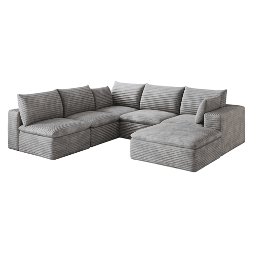 Sofá modular 260 x 250 cm - Cloud em veludo, design de dupla camada, almofadas removíveis - Cinzento Sofá modular 260 x 250 cm - Cloud em veludo, design de dupla camada, almofadas removíveis - Cinzento