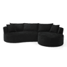 Sofá compactável de 3 lugares - chaise longue à direita + sofá de 2 lugares - design curvo, tecido de veludo cotelê macio, com porta-copos e almofadas, embalado a vácuo - preto