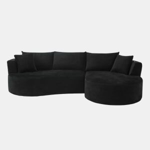 Sofá compactável de 3 lugares - chaise longue à direita + sofá de 2 lugares - design curvo, tecido de veludo cotelê macio, com porta-copos e almofadas, embalado a vácuo - preto