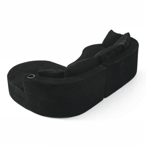 Sofá compactável de 3 lugares - chaise longue à direita + sofá de 2 lugares - design curvo, tecido de veludo cotelê macio, com porta-copos e almofadas, embalado a vácuo - preto Sofá compactável de 3 lugares - chaise longue à direita + sofá de 2 lugares - design curvo, tecido de veludo cotelê macio, com porta-copos e almofadas, embalado a vácuo - preto