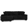 Sofá de canto em L 256,5 x 133,5 x 89 cm - Sofá modular de 4 lugares em veludo clássico com otomana oval e 2 almofadas, ideal para sala de estar, apartamento e escritório - Preto