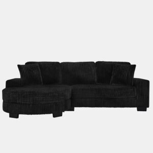 Sofá de canto em L 256,5 x 133,5 x 89 cm - Sofá modular de 4 lugares em veludo clássico com otomana oval e 2 almofadas, ideal para sala de estar, apartamento e escritório - Preto