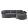 Sofá de 3 lugares com chaise longue à direita + sofá de 2 lugares - design em forma de arco, tecido de veludo cotelê macio, com porta-copos e almofadas, embalado a vácuo, para sala de estar, hotel, apartamento e escritório - cinzento