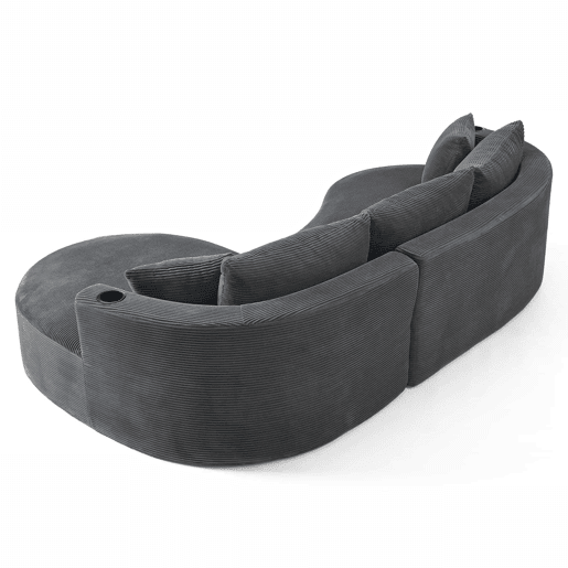Sofá de 3 lugares com chaise longue à direita + sofá de 2 lugares - design em forma de arco, tecido de veludo cotelê macio, com porta-copos e almofadas, embalado a vácuo, para sala de estar, hotel, apartamento e escritório - cinzento Sofá de 3 lugares com chaise longue à direita + sofá de 2 lugares - design em forma de arco, tecido de veludo cotelê macio, com porta-copos e almofadas, embalado a vácuo, para sala de estar, hotel, apartamento e escritório - cinzento