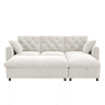 Sofá com chaise longue de 3 lugares, 219 x 131 x 86 cm u2014 veludo com espaço de arrumação, pufe incluído, chaise reversível, bolsos laterais e encosto capitoné u2014 Bege
