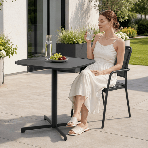 Mesa de bistrô para exterior Foggia quadrada aço 75x70x70 cm Cinzento antracite casa.pro Mesa de bistrô para exterior Foggia quadrada aço 75x70x70 cm Cinzento antracite casa.pro