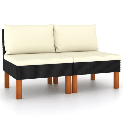 vidaXL Sofás de centro 2 pcs vime PE e madeira de eucalipto maciça vidaXL Sofás de centro 2 pcs vime PE e madeira de eucalipto maciça