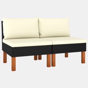 vidaXL Sofás de centro 2 pcs vime PE e madeira de eucalipto maciça