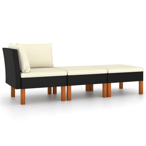 vidaXL 3 pcs conj. lounge jardim vime PE e madeira de eucalipto maciça