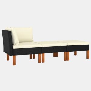 vidaXL 3 pcs conj. lounge jardim vime PE e madeira de eucalipto maciça